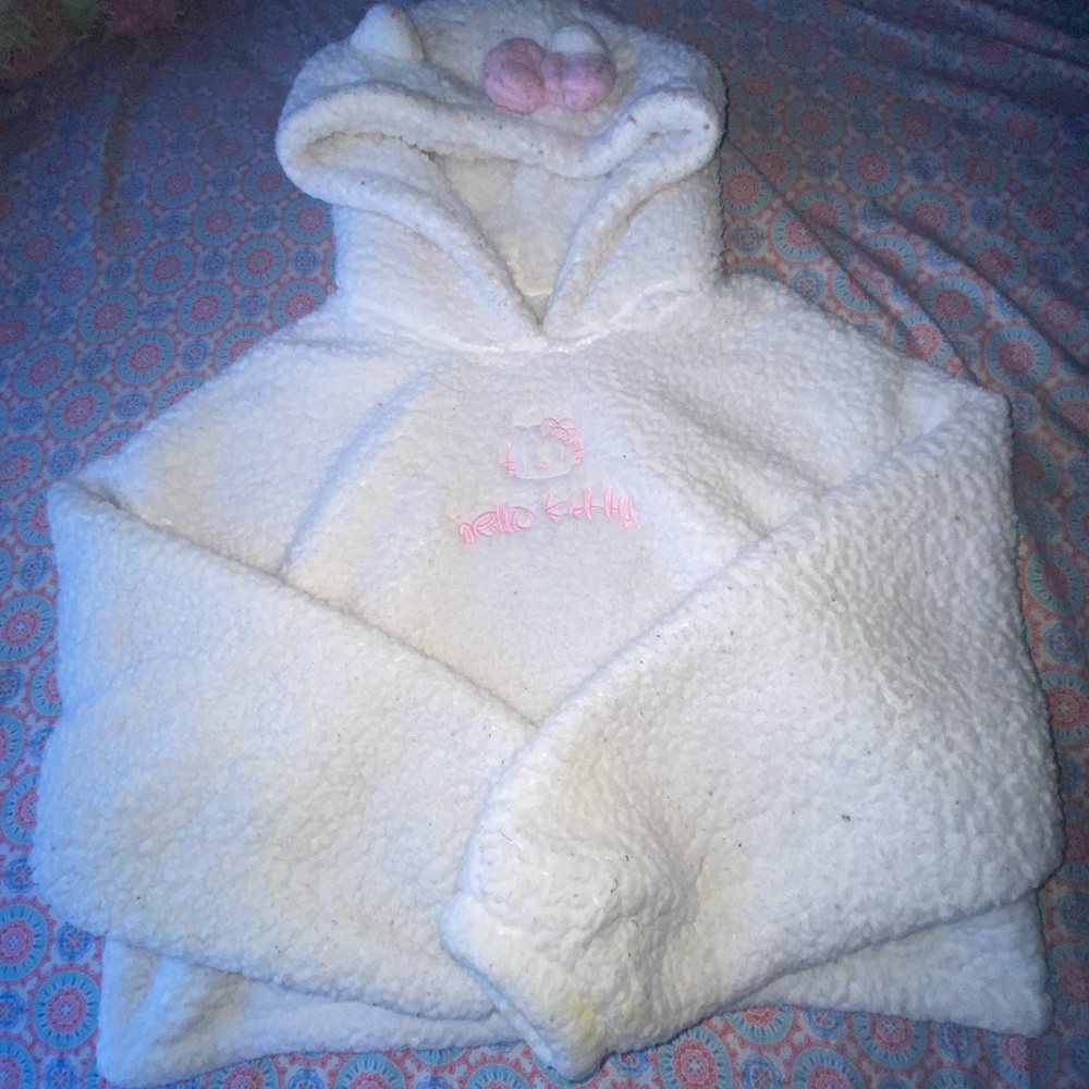 Sanrio Hello Kitty White Fleece Sweater with Pink Bow